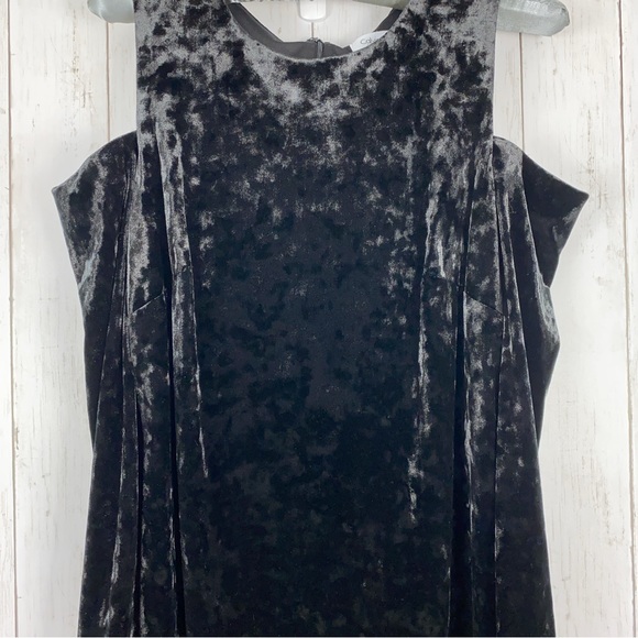 Calvin Klein Women's Dress Size 12 Cold Shoulder Black Velvet Sheath Midi - Picture 2 of 8